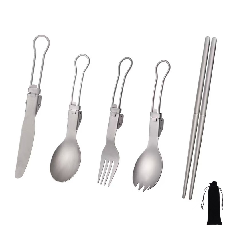 Outdoor Camping Uk - Titanium Foldable Utensil Set with Fork