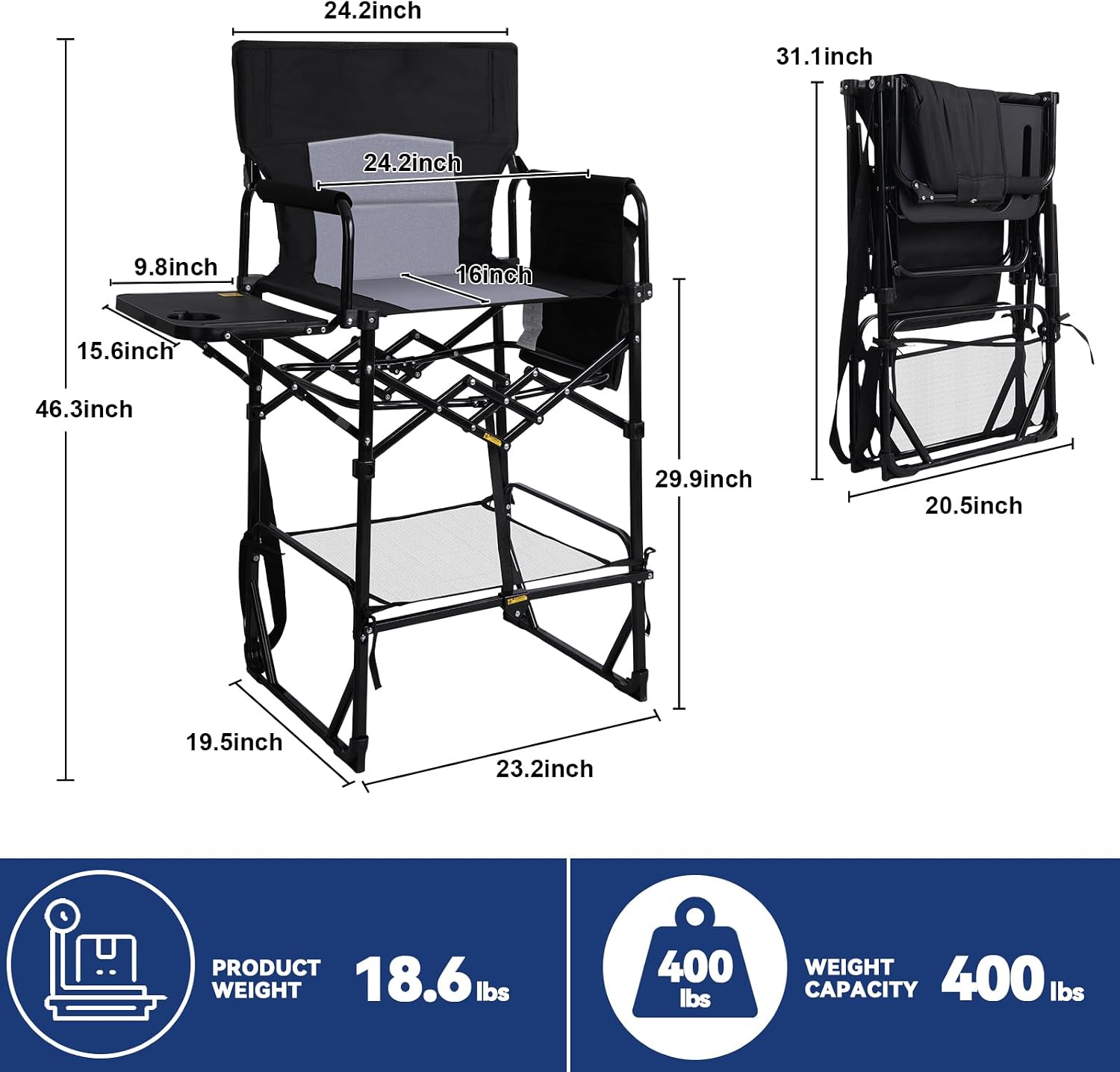 2 Pack Extra Tall Folding Camp - Outdoor Camping High Chair 评论和价格